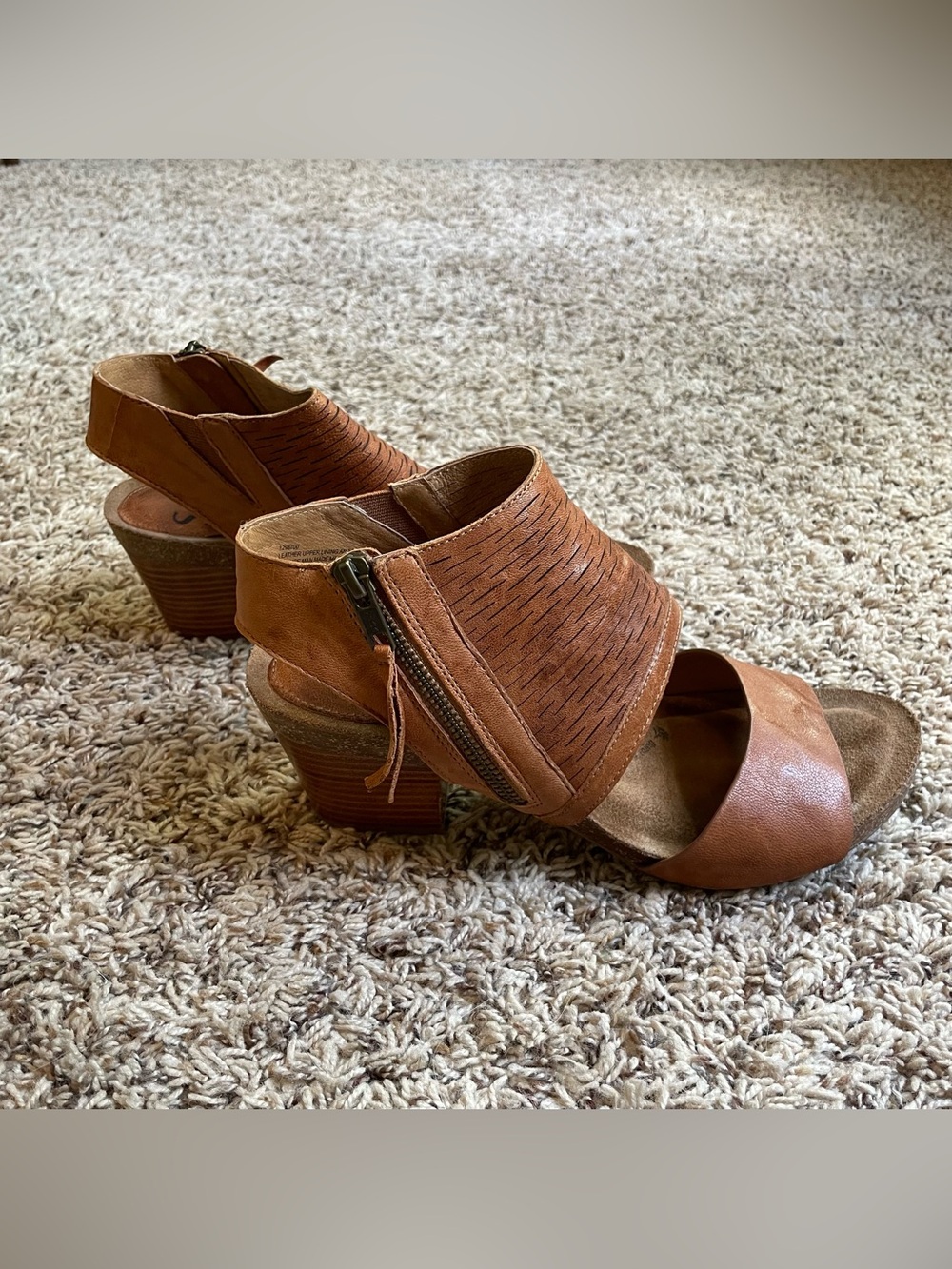 Women's Brown Leather Zipper Heeled Sandals